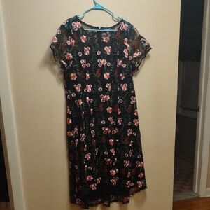 Modcloth Black Midi Dress With Pink Floral Pattern 2x
